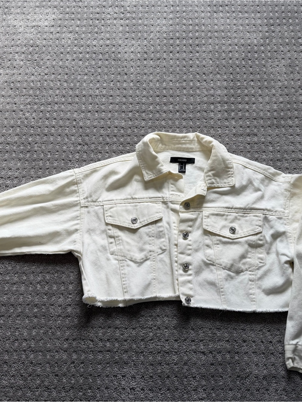 Forever 21 Cropped Cream Denim Jacket